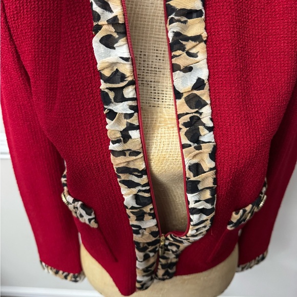 St John 2 Red Women's Jacket with Animal Print Trim - Picture 10 of 12